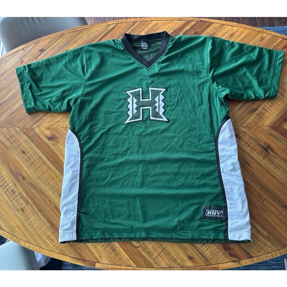 Vintage Hawaii Rainbow Warriors Basketball Shooting Shirt Green V Neck H Jersey
